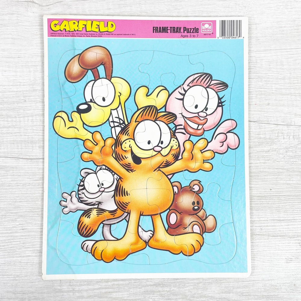 Vintage Garfield Odie & Friends 1980 Golden Cardboard Puzzle Tray Large GUC